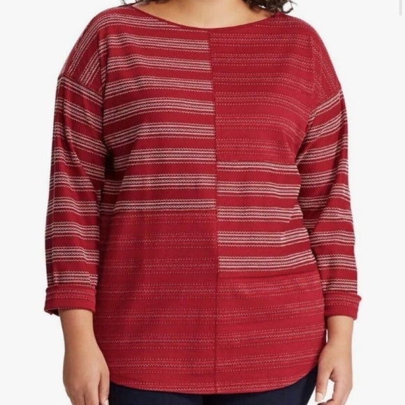 Chaps Navy Striped Patchwork 3/4 Length Sleeve Tee - Picture 5 of 5